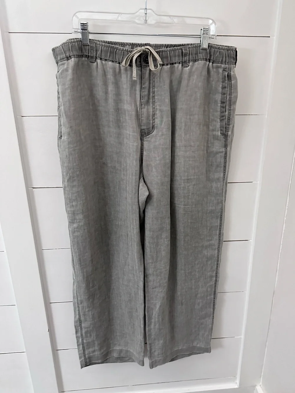 Tommy Bahama Relax XL grey 100% linen sip elastic waist loose fit coastal pant